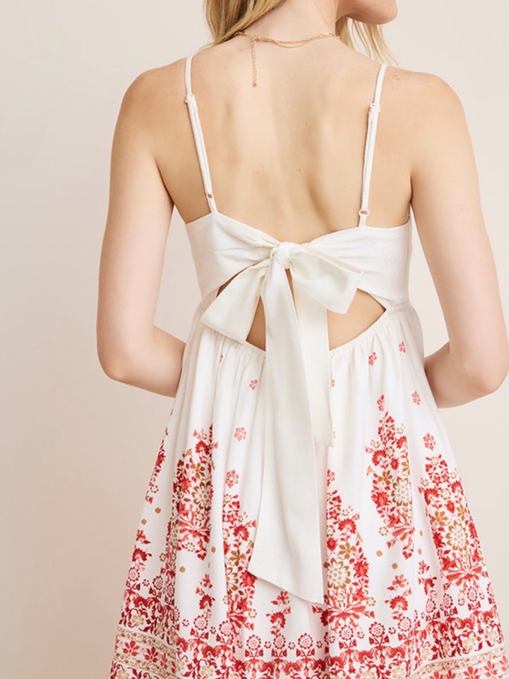 Francesca's Collections White Mini Dress with Red Floral Border